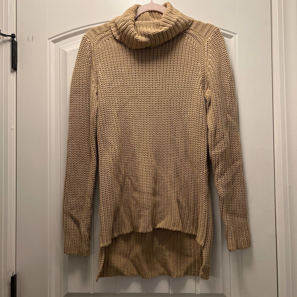 Metric Women's Long Sleeve Cable Knit Cowl‎ Neck Pullover Sweater Size M Beige